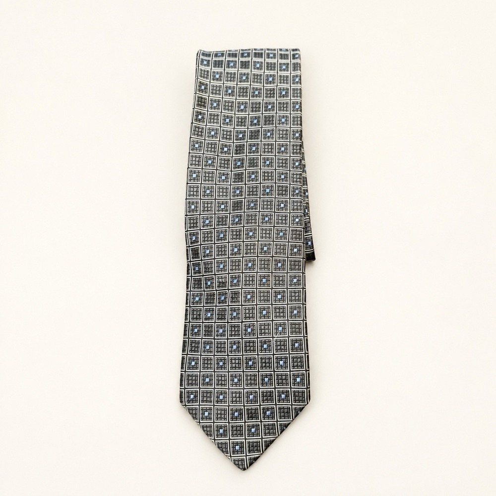 Robert Talbott Men's 100% Silk Necktie Black Blue Geometric Made in USA